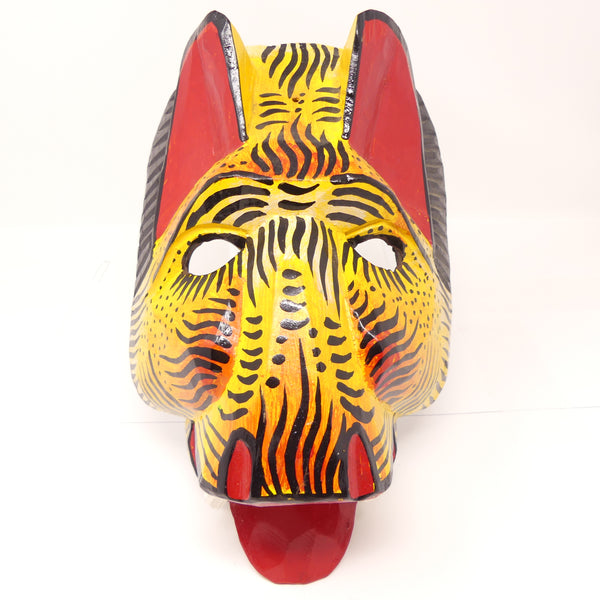 Mask, Hand Painted Wood, Red, Yellow and Black, 7x9 inches