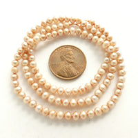 Pearls, Pink, Button Shape 4x4mm on 16-inch Strands