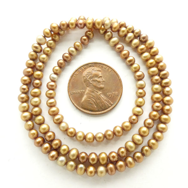 Pearls, Bronze, Golden Round 4mm on 16-inch Strands