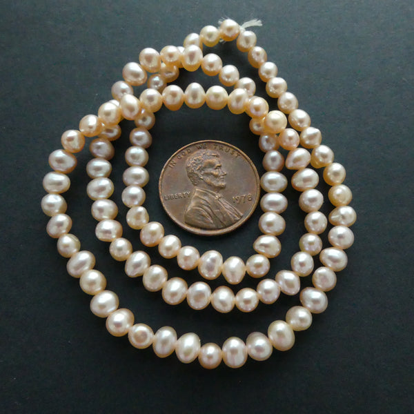 Pearls, Pink, Ovals Side Drilled 4x5mm on 16-inch Strands