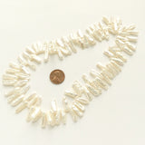 Pearls, White, Keshi Sticks 14-16mm long on 16-inch Strands