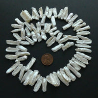 Pearls, White, Keshi Sticks 14-16mm long on 16-inch Strands