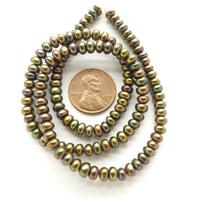 Pearls, Bronze, Dark Rondelles 3x4mm on 16-inch Strands