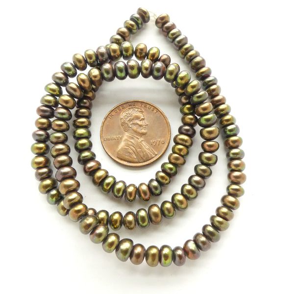 Pearls, Bronze, Dark Rondelles 3x4mm on 16-inch Strands
