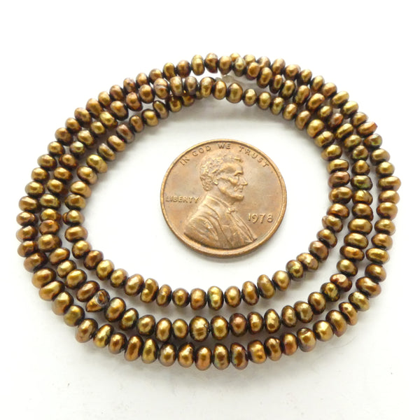 Pearls, Bronze, Rounded Shape 3mm on 16-inch Strands