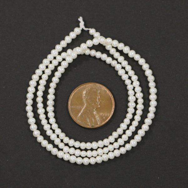 Pearls, White, Round Shape, 3x3mm on 16-inch Strands