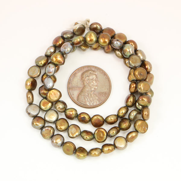 Pearls, Bronze, Mini Coin Shape on 16-inch Strand