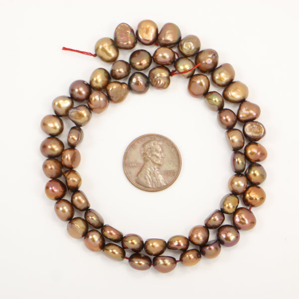 Pearls, Bronze, Baroque/Potato Shape 7mm Diameter on 16-inch Strand