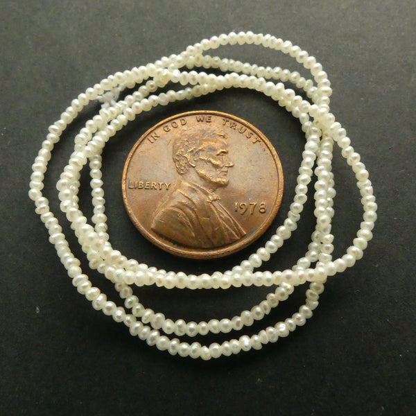 Pearls, White, Oblate Micro Pearls 1mm on 16-inch Strands