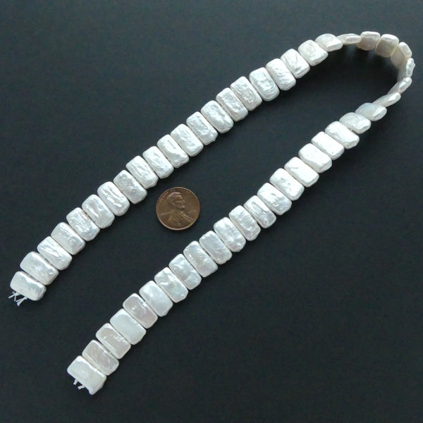 Pearls, White, Rectangular Double-Drilled 7x18mm on 16-inch Strands