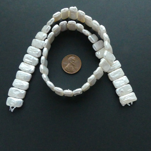 Pearls, White, Rectangular Double-Drilled 7x18mm on 16-inch Strands