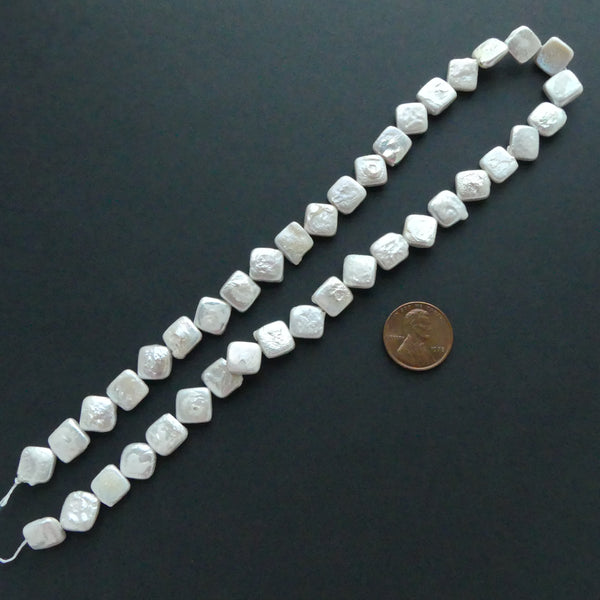 Pearls, Silver, Diamonds & Squares, 12x12mm on 16-inch Strands