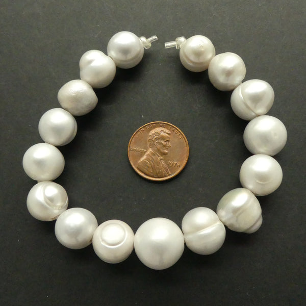 Pearls, Silver, Round Big Hole, 12mm Diameter on 7.5-inch Strand
