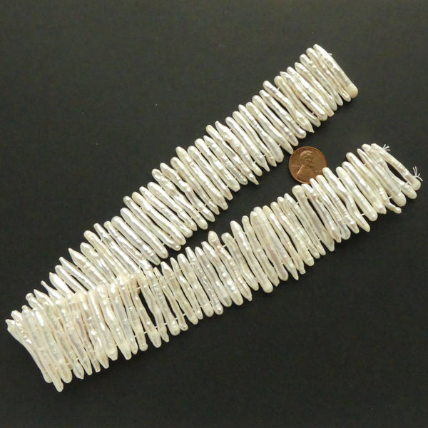 Pearls, White, Stick Pearls Double Drilled, 4x30-35mm