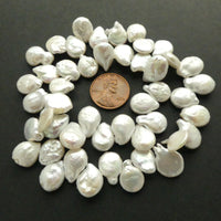 Pearls, White, Pear Shape Flat, 12mm Long on 16-inch Strand