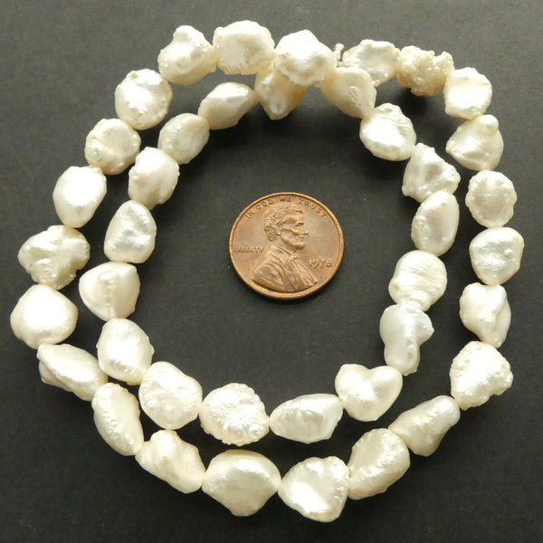 Pearls, White, Baroque Nuggets About 10x10mm on 16-inch Strands