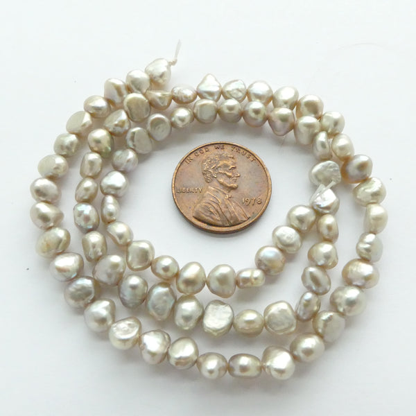 Pearls, Silver, Potato Shape 5x5mm on 16-inch Strands