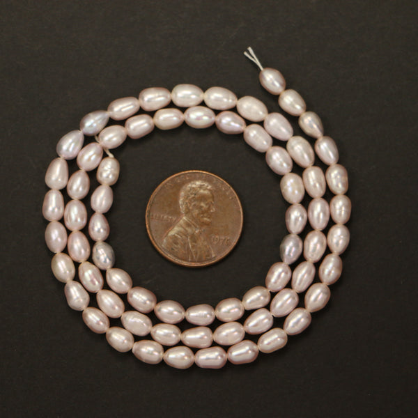 Pearls, Pink, Medium Ovals Very Light Color, 5x4mm on 16-inch Strands