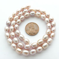 Pearls, Pink, Rice/Oval Shape 8x7mm on 16-inch Strand
