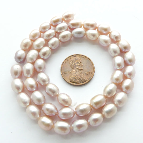 Pearls, Pink, Rice/Oval Shape 8x7mm on 16-inch Strand