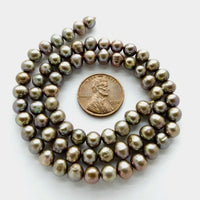 Pearls, Peacock, Oval/Pear 6x7mm on 16-inch Strand