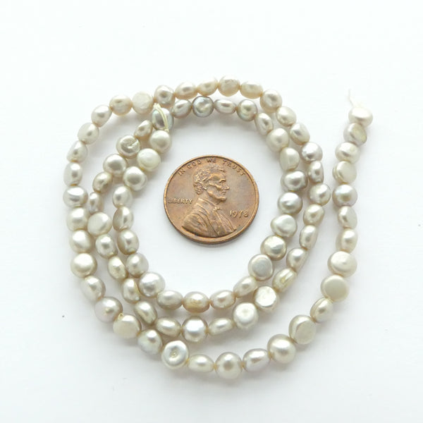 Pearls, Silver/Champagne, Potato 4x5mm on 16-inch Strands