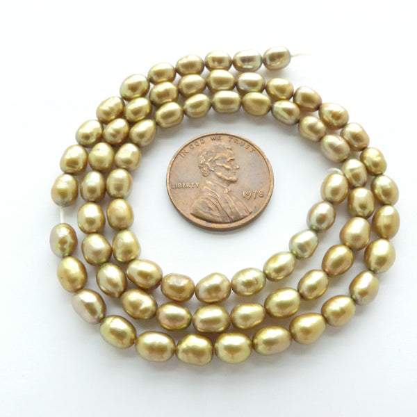 Pearls, Champagne, Rice Shape 6x5mm on 16-inch Strands