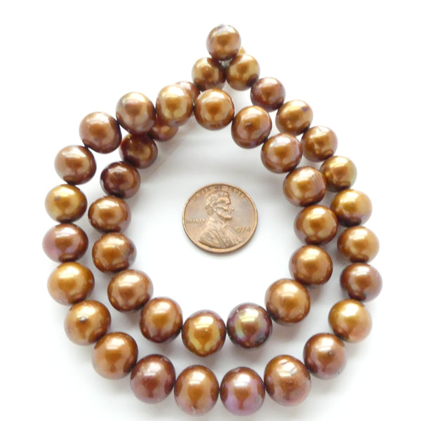 Pearls, Bronze, Large Round 10mm on 16-inch Strand