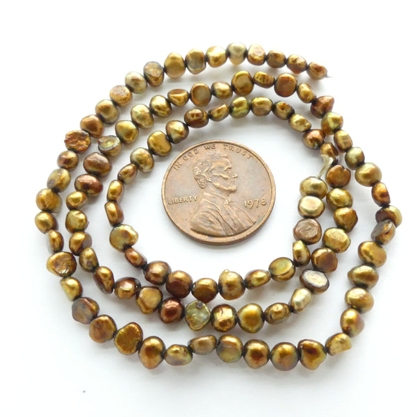 Pearls, Bronze, Baroque Small Nuggets 4x4mm on 15.5-inch Strands