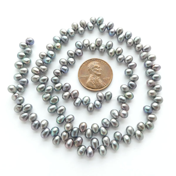 Pearls, Peacock, Light Color Small Dancers, 5mm drops on 16-inch Strands