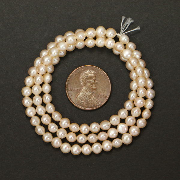 Pearls, Rounded Button Shape, 5x4mm on 16-inch Strand