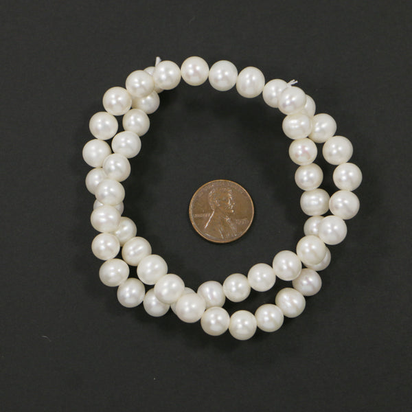 Pearls, White, Round, 8x8mm on 16-inch Strand