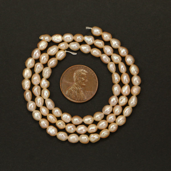 Pearls, Pink, Oval Shape, 5x4mm on 16-inch Strand