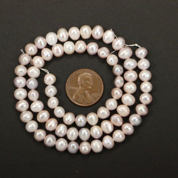 Pearl, Pink, Oblate (Slightly Flattened Round) Shape, 5x6mm on 16-inch Strand