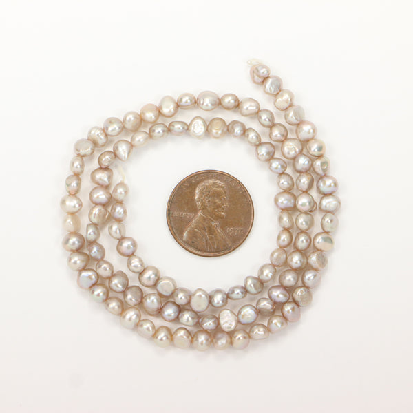 Pearls, Silver, Irregular Button Shape, 4x5mm on16-inch Strand