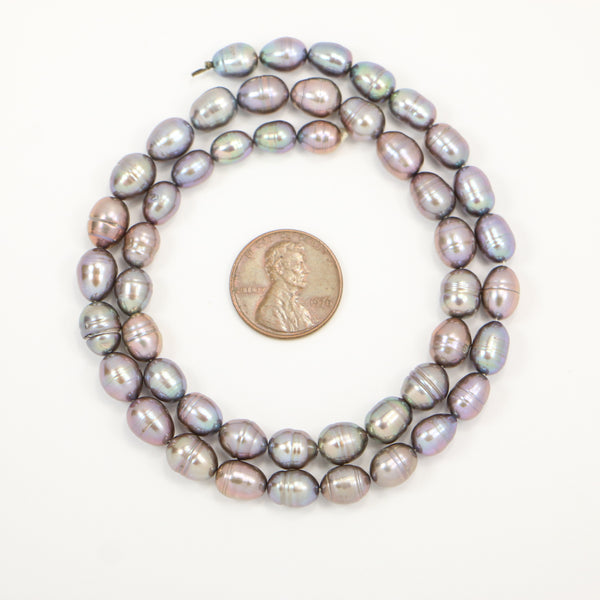 Pearls, Peacock, Oval Shape, 8x7mm on 16-inch Strand