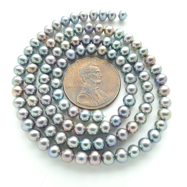 Pearls, Peacock, Round Shape, 4x4mm on 16-inch Strand