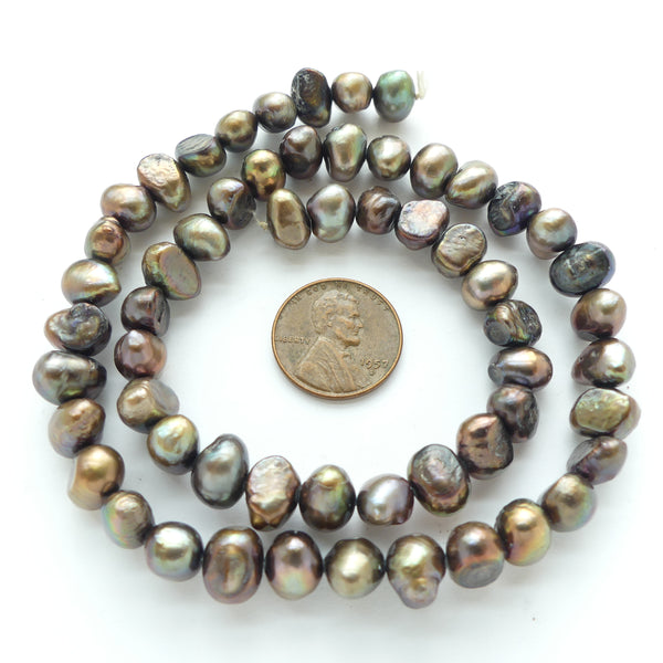 Pearls, Bronze, Baroque/Potato Shape, 7x10mm on 16-inch Strands