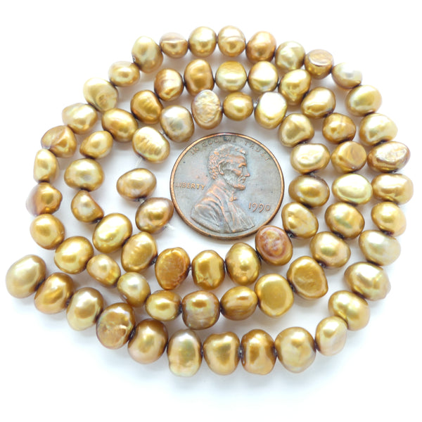 Pearls, Bronze, Potato Shape, 5x7mm on 16-inch Strands