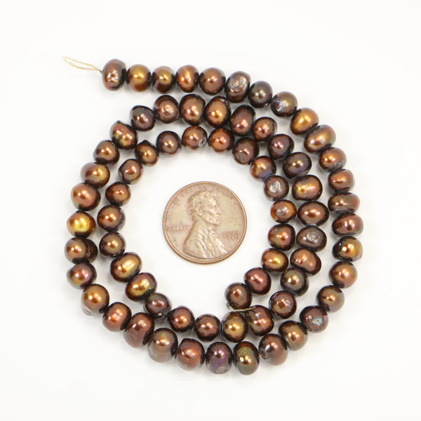 Pearls, Bronze, Medium Large Ovals Center Drilled 5x7mm on 16-inch Strands
