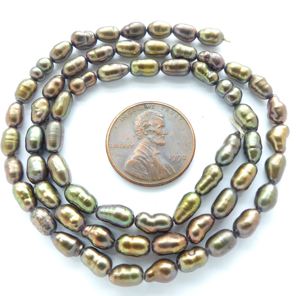 Pearls, Bronze, Oval Shape, 7x4mm on 16-inch Strands