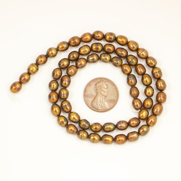 Pearls, Bronze, Oval, 6x5mm on 16-inch Strand