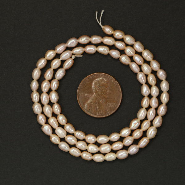 Pearls, Rice Shape, 4x3mm on 16-inch Strand
