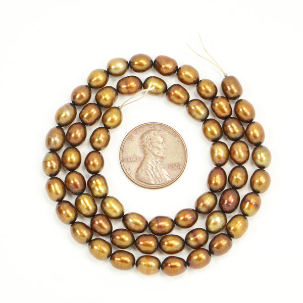 Pearls, Bronze, Oval 6x5mm on 16-inch Strand