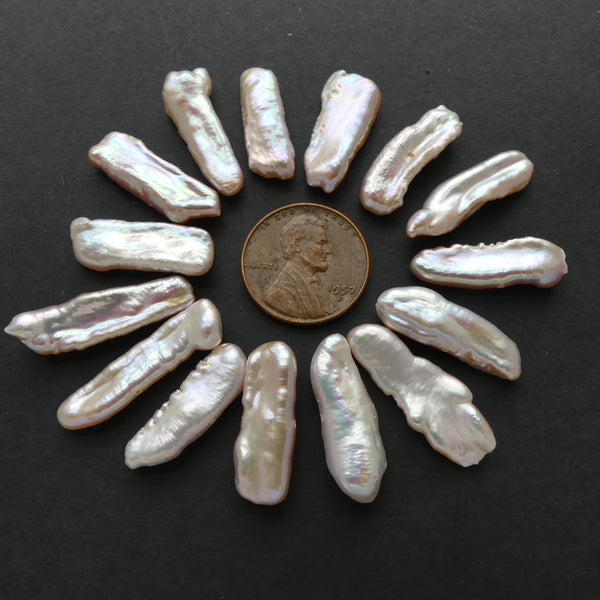 Pearls, Pink, Light Pink Center Drilled Stick Pearls, Sold by the Set of 15