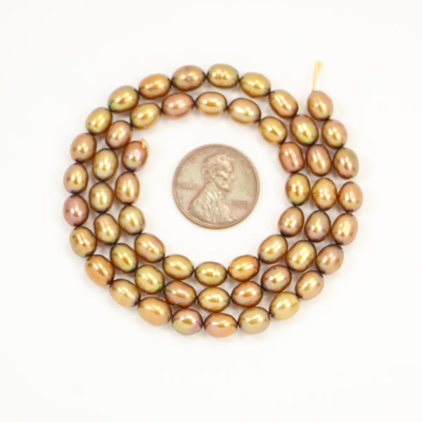 Pearls, Bronze, Medium Golden Ovals 8x6mm on 16-inch Strand