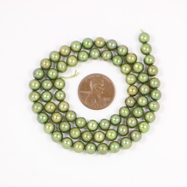 Pearls, Green Round 7mm Diameter on 16-inch Strand