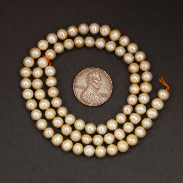 Pealrs, Champange, Round 6mm Diameter on 16-inch Strand