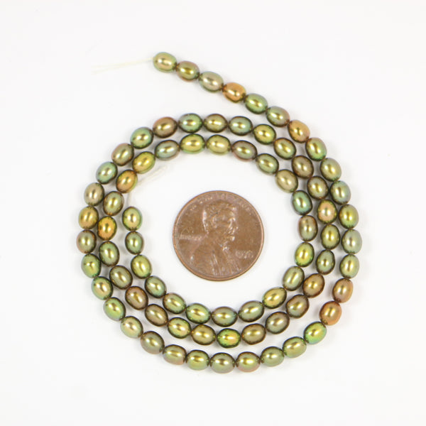 Pearls, Peacock, Oval Shape, 5x4mm on 16-inch Strand