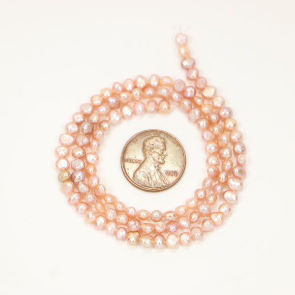 Pearls, Pink, Baroque, Small with Nice Luster, 4mm Diameter on 16-inch Strands